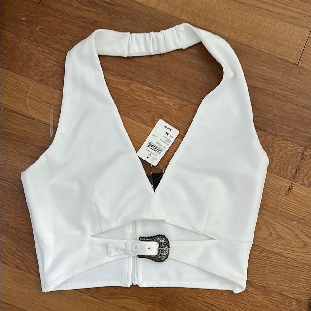 Windsor White Crop Tank Top with Cut Out Backless Design